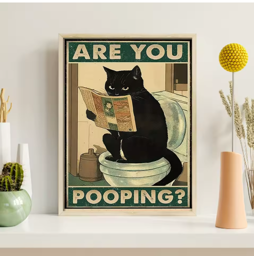 Black Cat Reading Newspaper Canvas