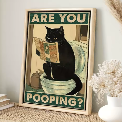 Black Cat Reading Newspaper Canvas