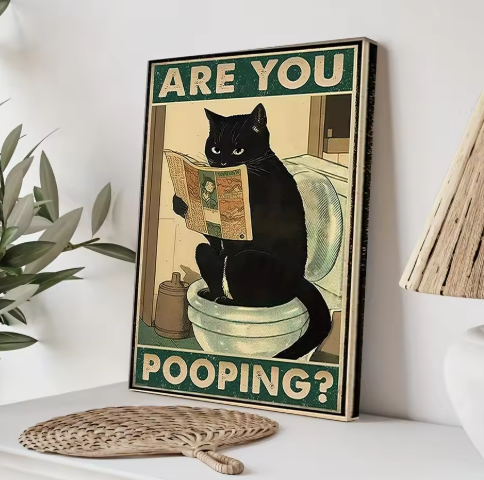 Black Cat Reading Newspaper Canvas
