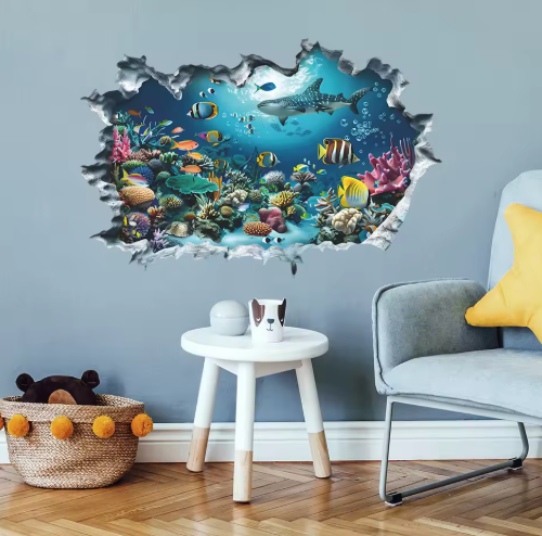 Broken Wall 3D Underwater World Wall Sticker