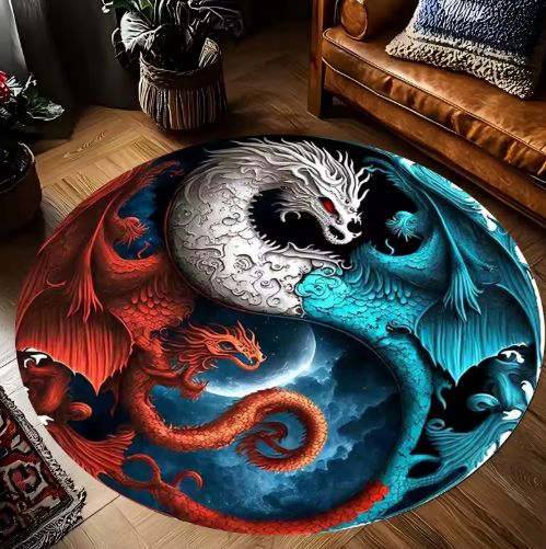 Yin Yang Dragon Printed Round Carpets