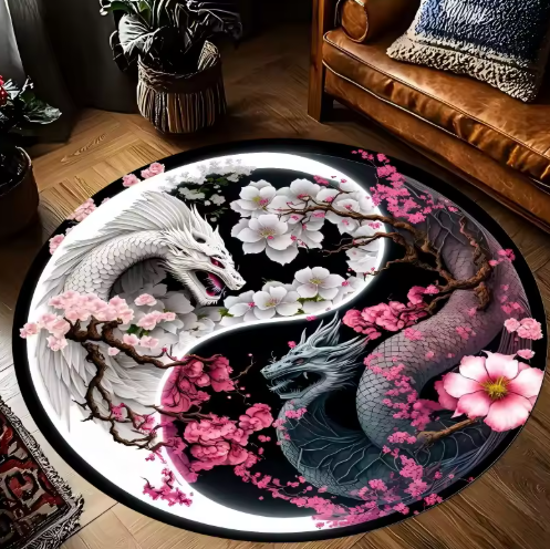 Yin Yang Dragon Printed Round Carpets