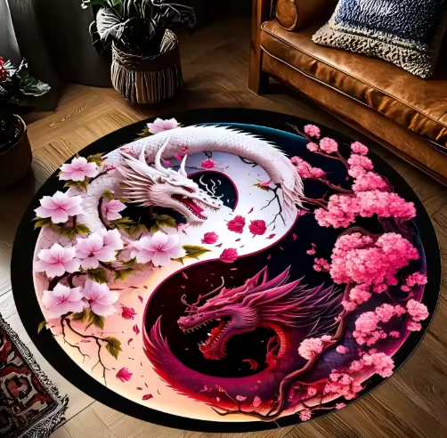 Yin Yang Dragon Printed Round Carpets