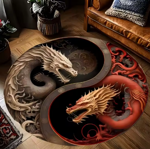Yin Yang Dragon Printed Round Carpets