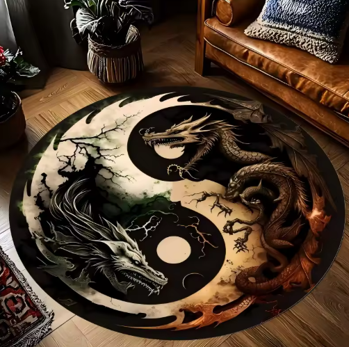 Yin Yang Dragon Printed Round Carpets