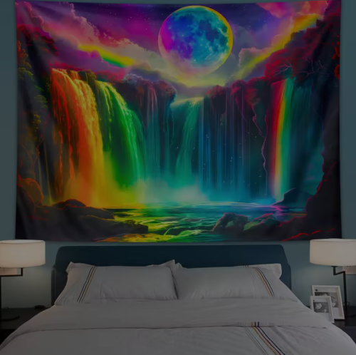 Colorful Waterfall UV Response Tapestry