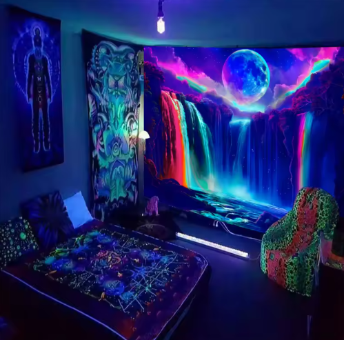 Colorful Waterfall UV Response Tapestry
